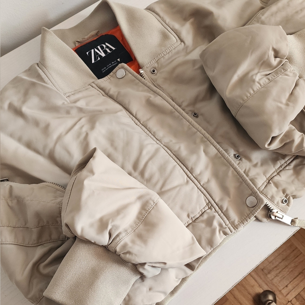 Zara Tan Puffer Coat with  High Collar
